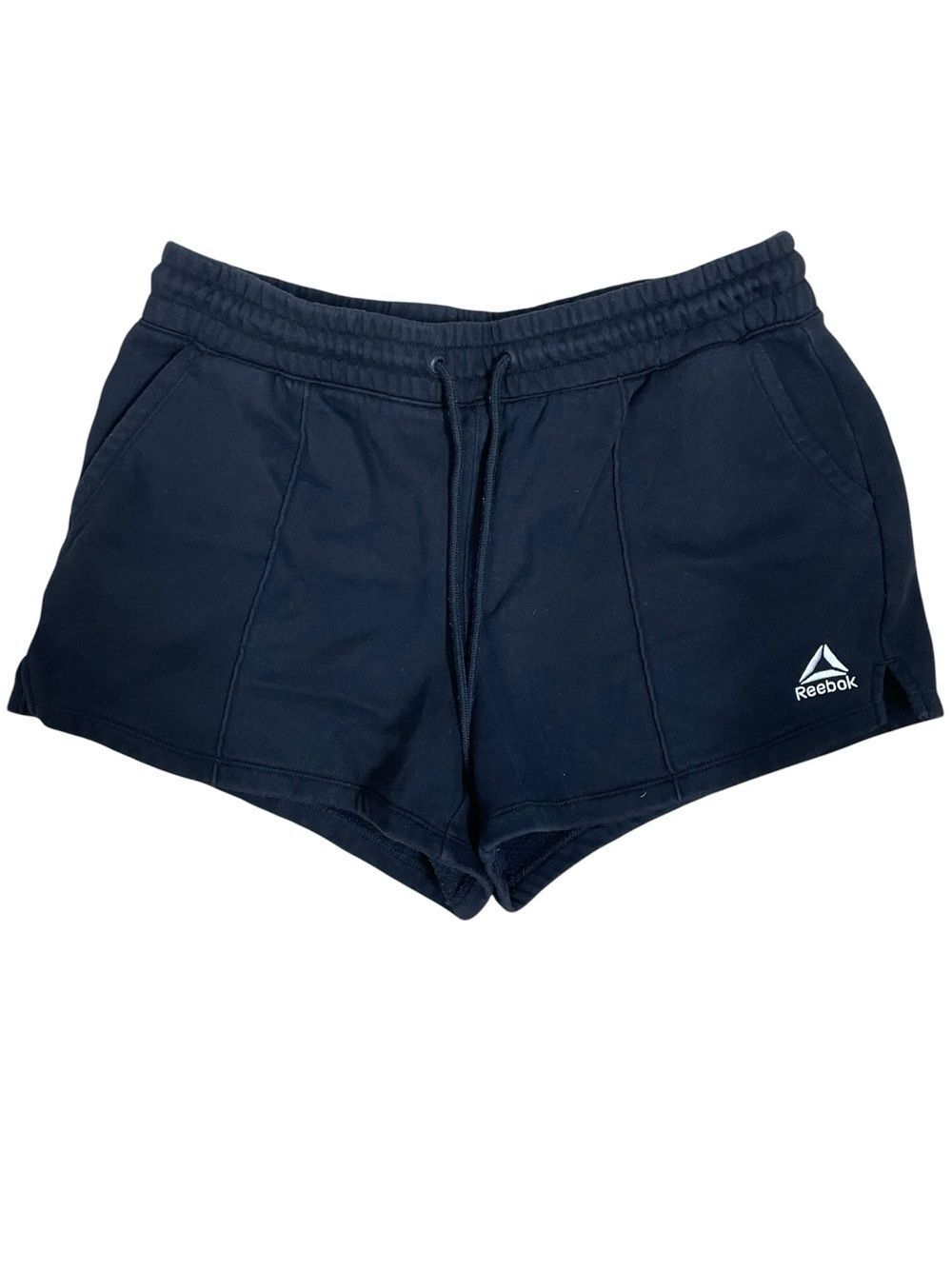 Reebok Women’s Black Fleece Sweat Shorts Drawstring Pockets Size L
